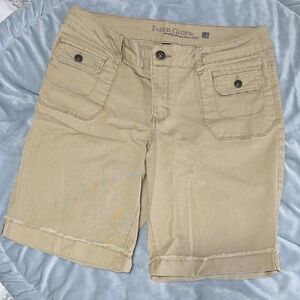 Faded Glory Khaki Bermuda Shorts with Buttoned Front Pockets